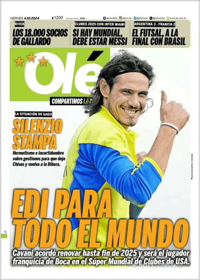 Capa jornal Olé 2024-10-04