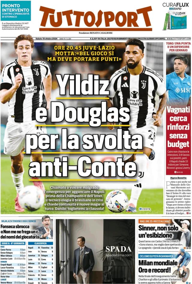 Capa jornal Tuttosport 2024-10-19