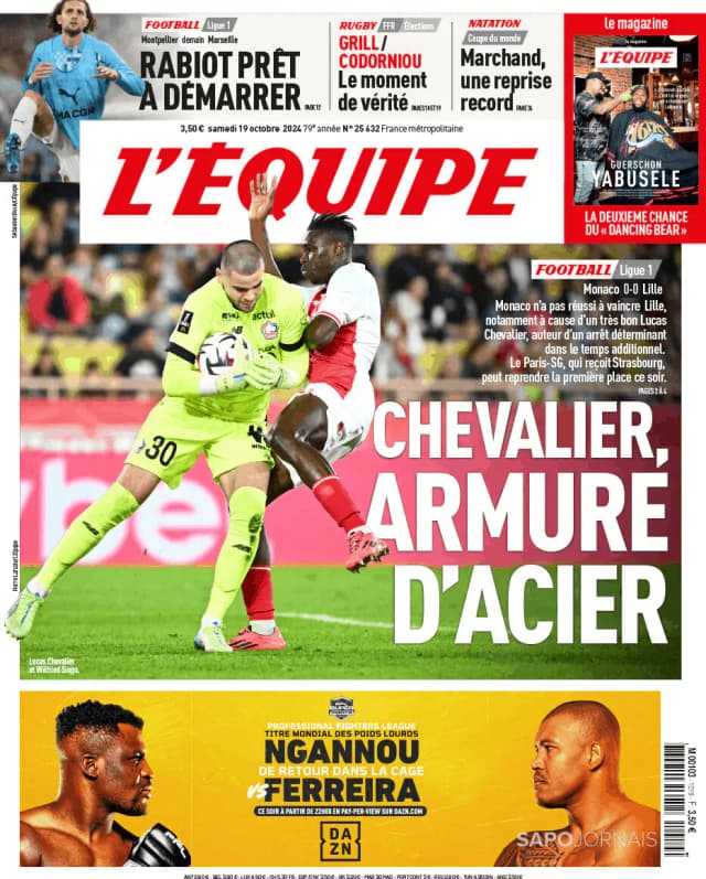 Capa jornal L'Équipe 2024-10-19