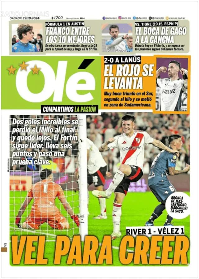 Capa jornal Olé 2024-10-19