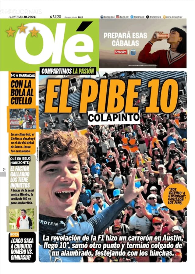 Capa jornal Olé 2024-10-21