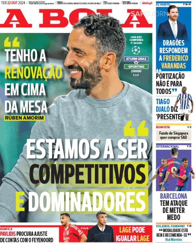 Capa jornal A Bola 2024-10-22