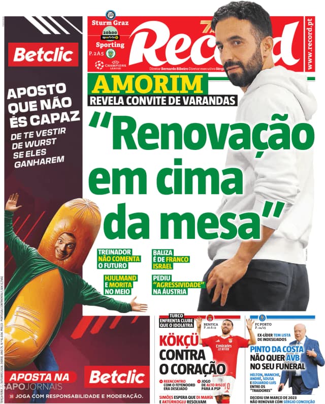 Capa jornal Record 2024-10-22