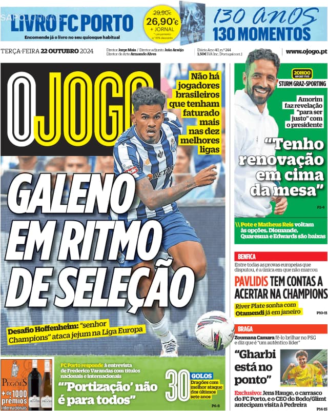 Capa jornal O Jogo 2024-10-22