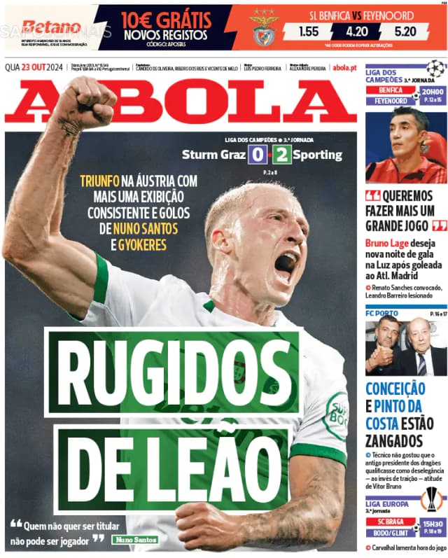 Capa jornal A Bola 2024-10-23