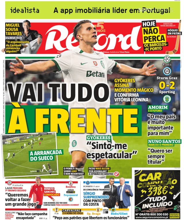 Capa jornal Record 2024-10-23