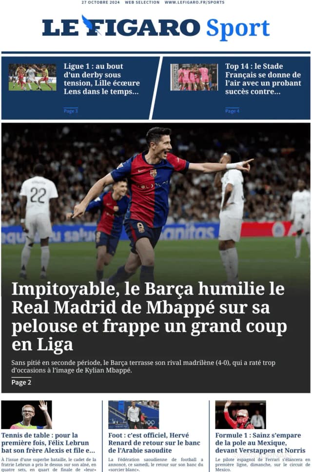 Capa jornal Le Figaro Sport 2024-10-27