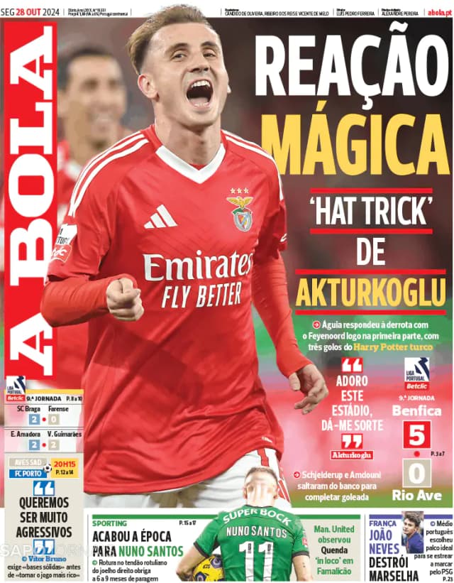 Capa jornal A Bola 2024-10-28