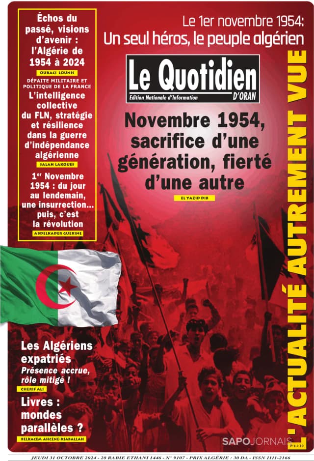 Capa jornal Le Quotidien D’Oran 2024-10-31