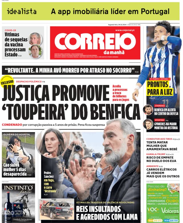 Capa jornal Correio da Manhã 2024-11-04