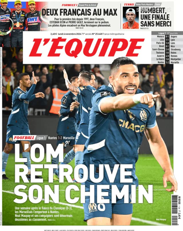 Capa jornal L'Équipe 2024-11-04