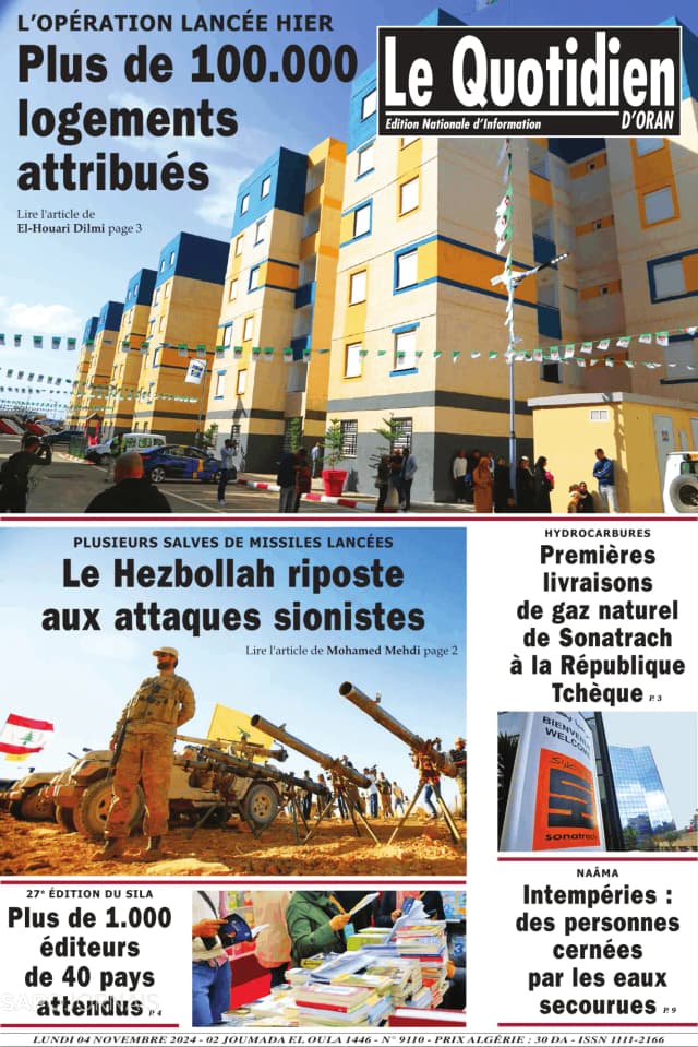 Capa jornal Le Quotidien D’Oran 2024-11-04