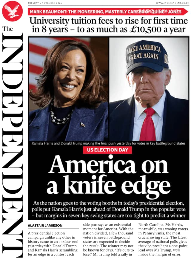 Capa jornal The Independent 2024-11-05