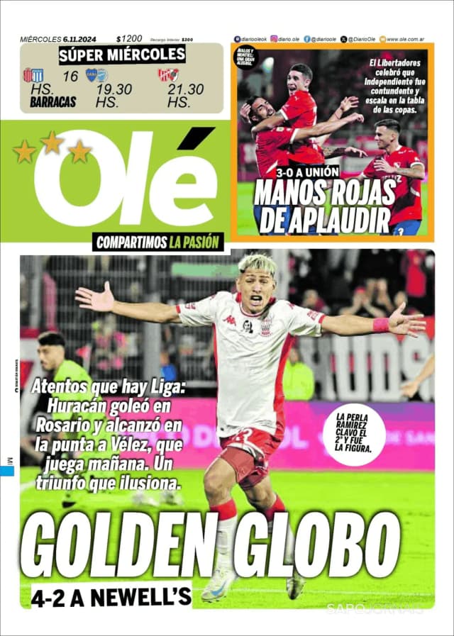 Capa jornal Olé 2024-11-06