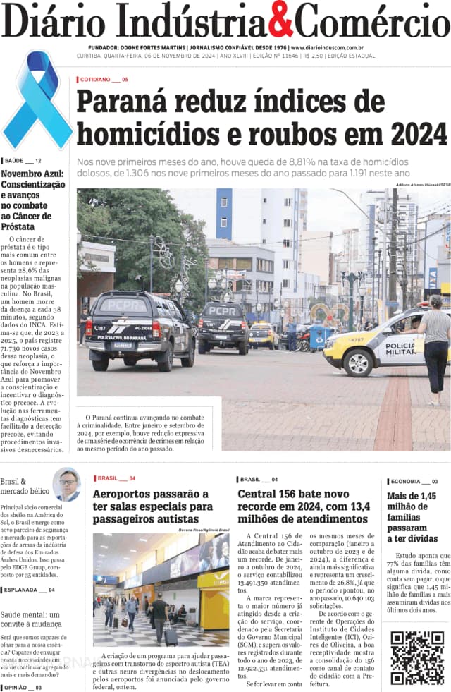 Capa jornal Diário Indústria & Comércio 2024-11-06