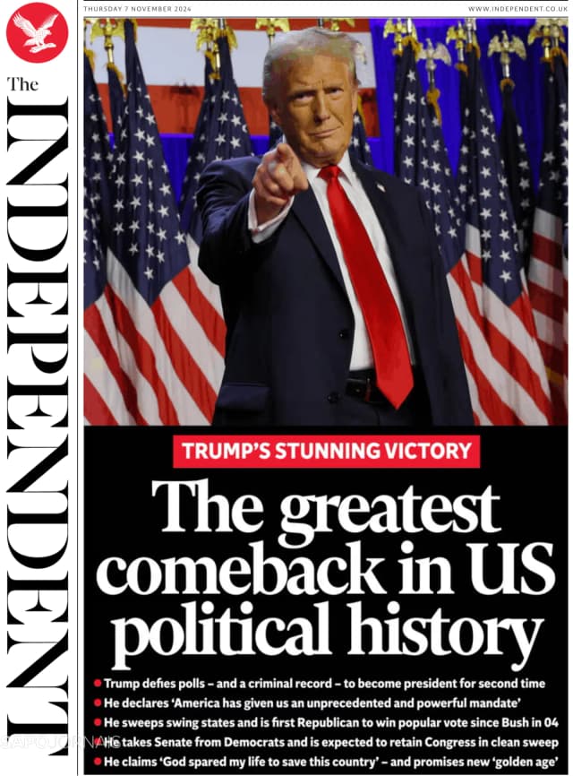 Capa jornal The Independent 2024-11-07