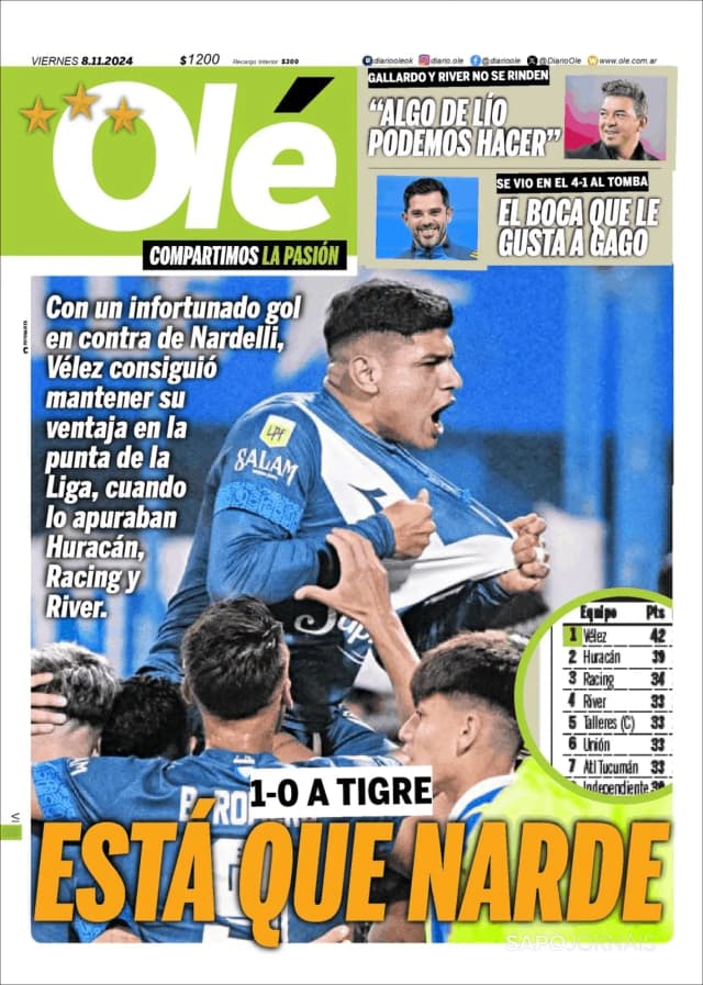 Capa jornal Olé 2024-11-08