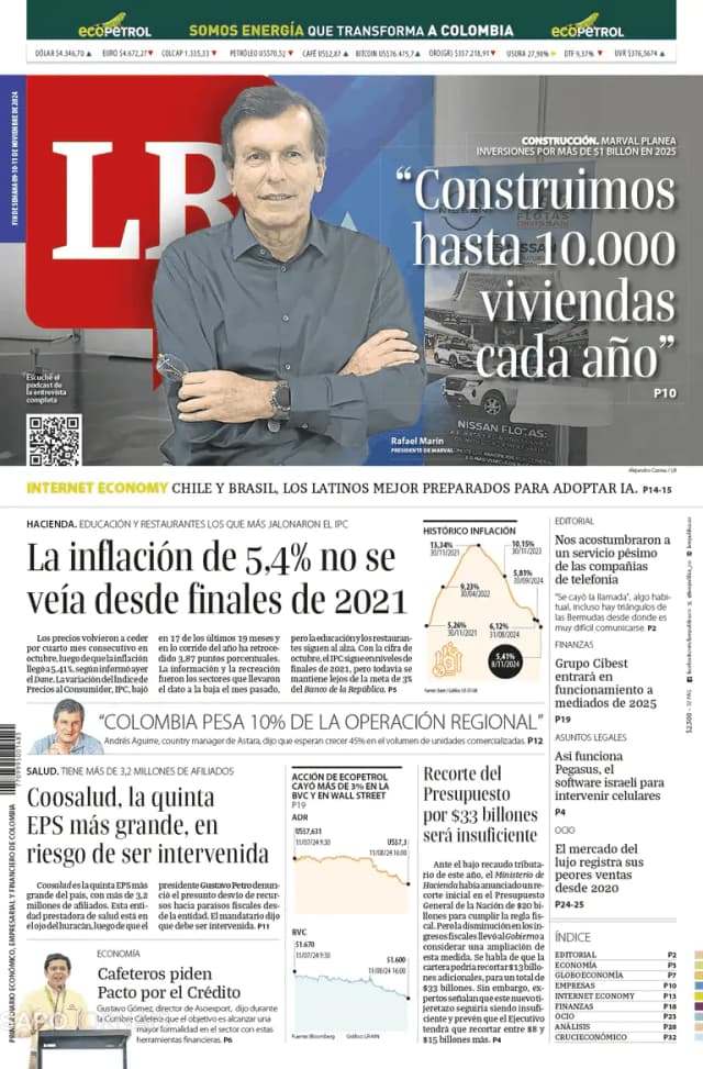 Capa jornal La Republica 2024-11-09