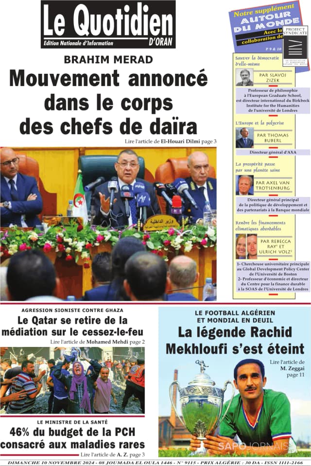 Capa jornal Le Quotidien D’Oran 2024-11-10