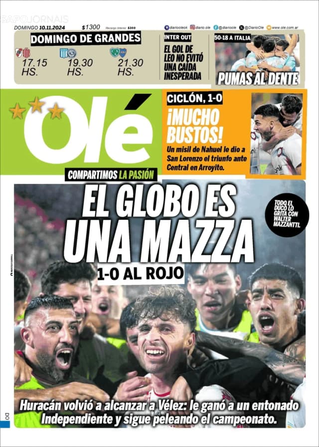 Capa jornal Olé 2024-11-10