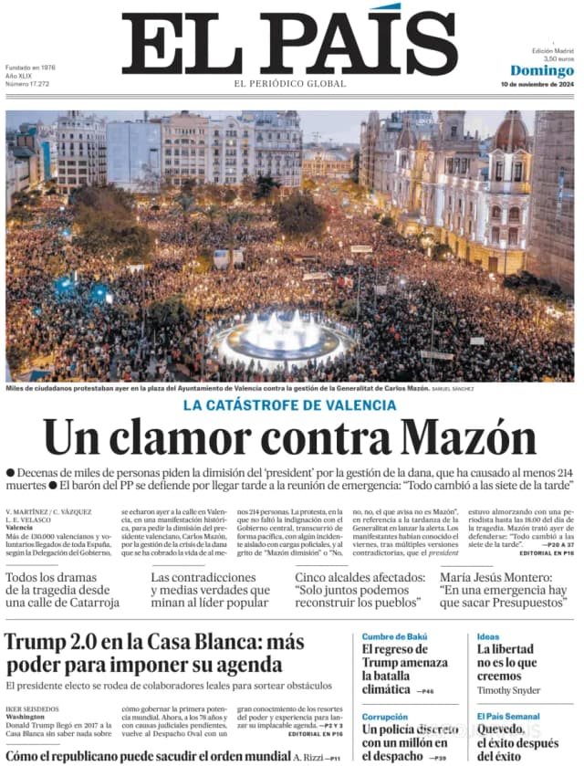 Capa jornal El País 2024-11-10