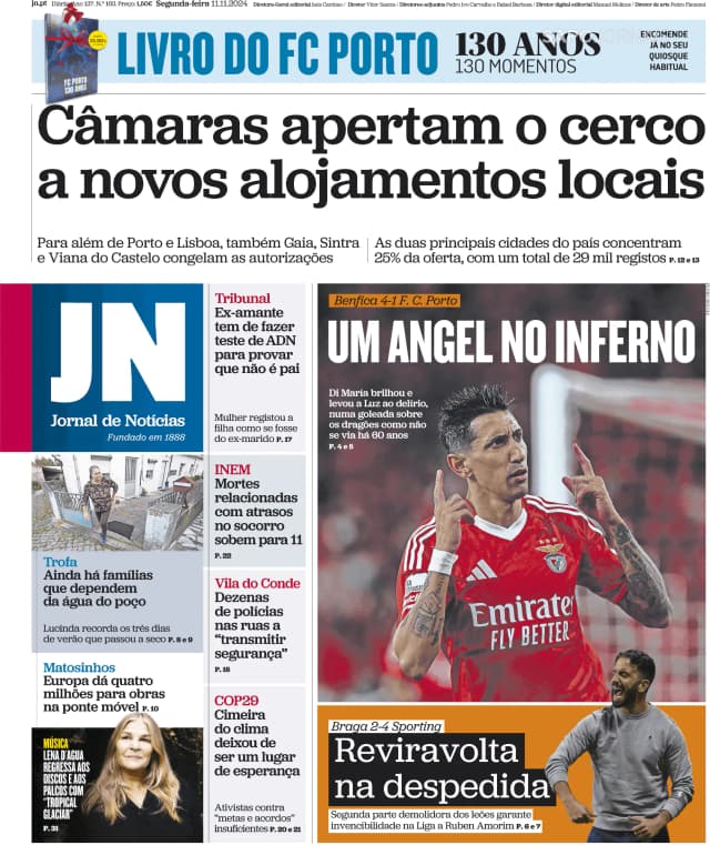 Capa jornal Jornal de Notícias 2024-11-11