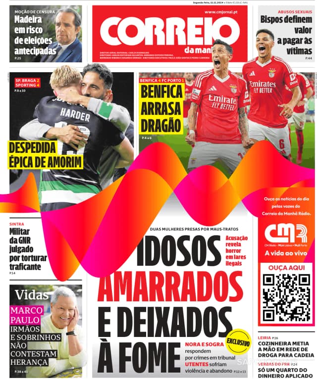 Capa jornal Correio da Manhã 2024-11-11