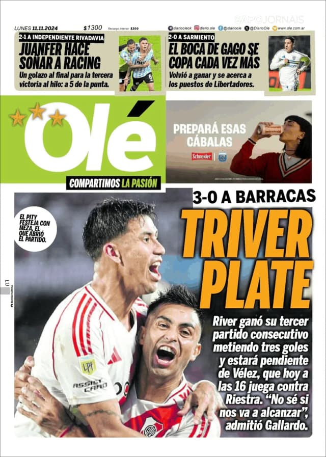 Capa jornal Olé 2024-11-11