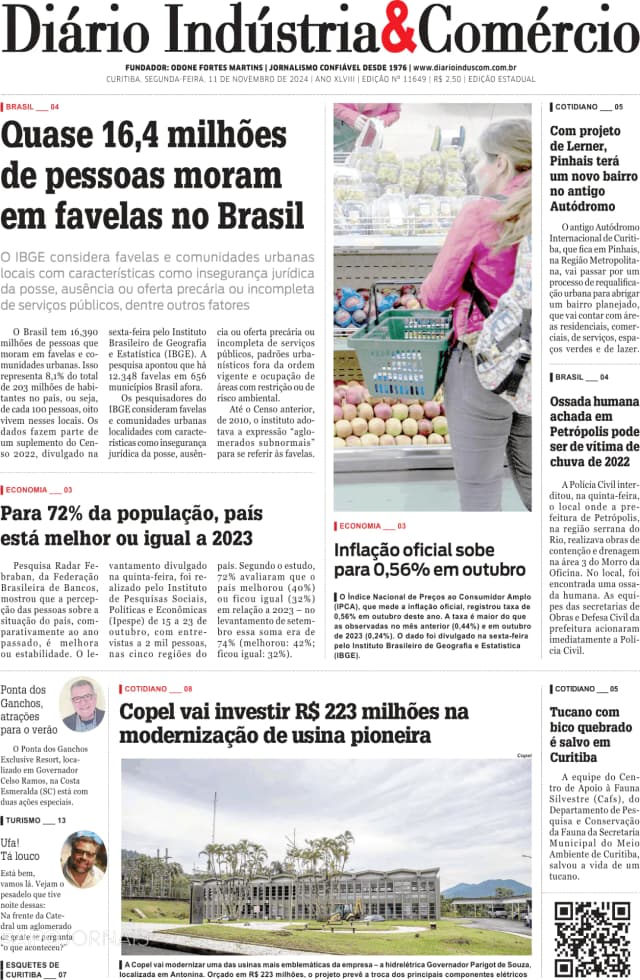 Capa jornal Diário Indústria & Comércio 2024-11-11