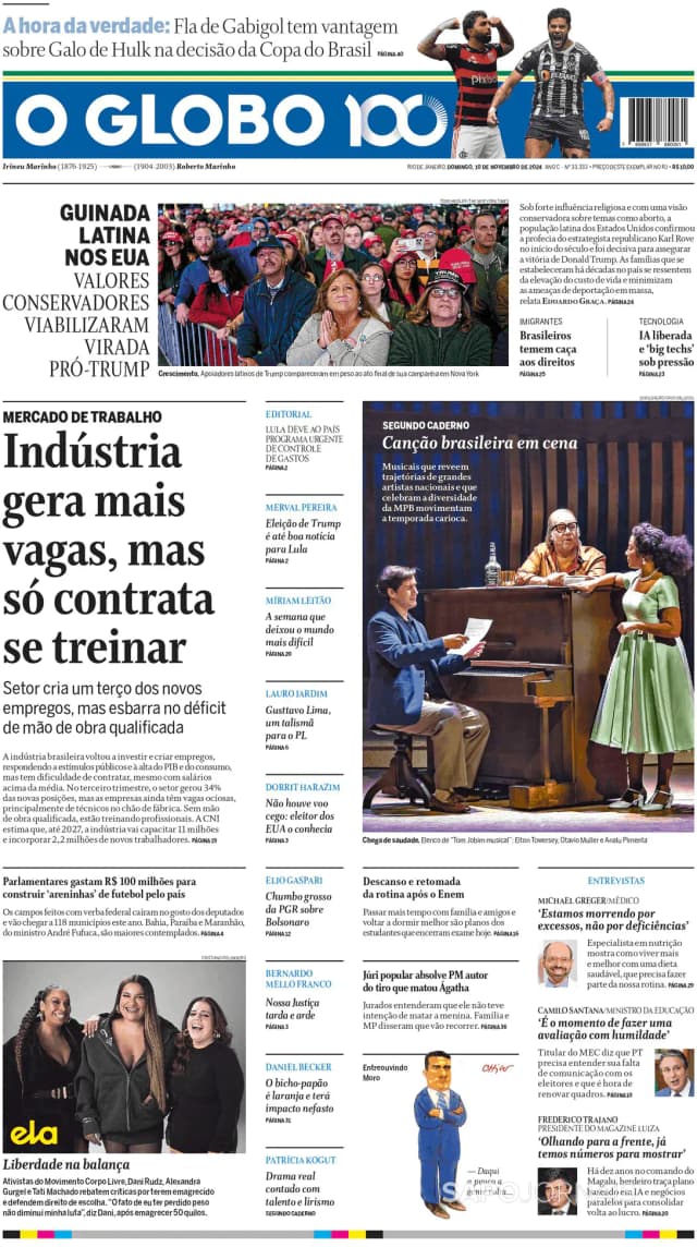 Capa jornal O Globo 2024-11-11