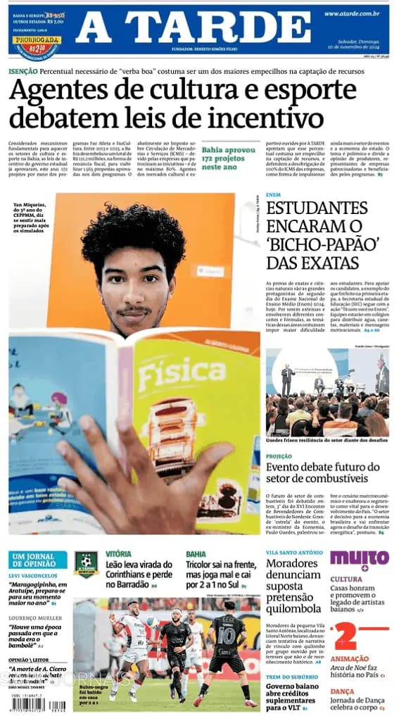 Capa jornal A Tarde 2024-11-10