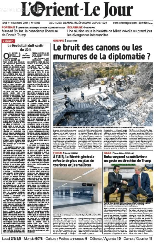 Capa jornal L'orient le jour 2024-11-11