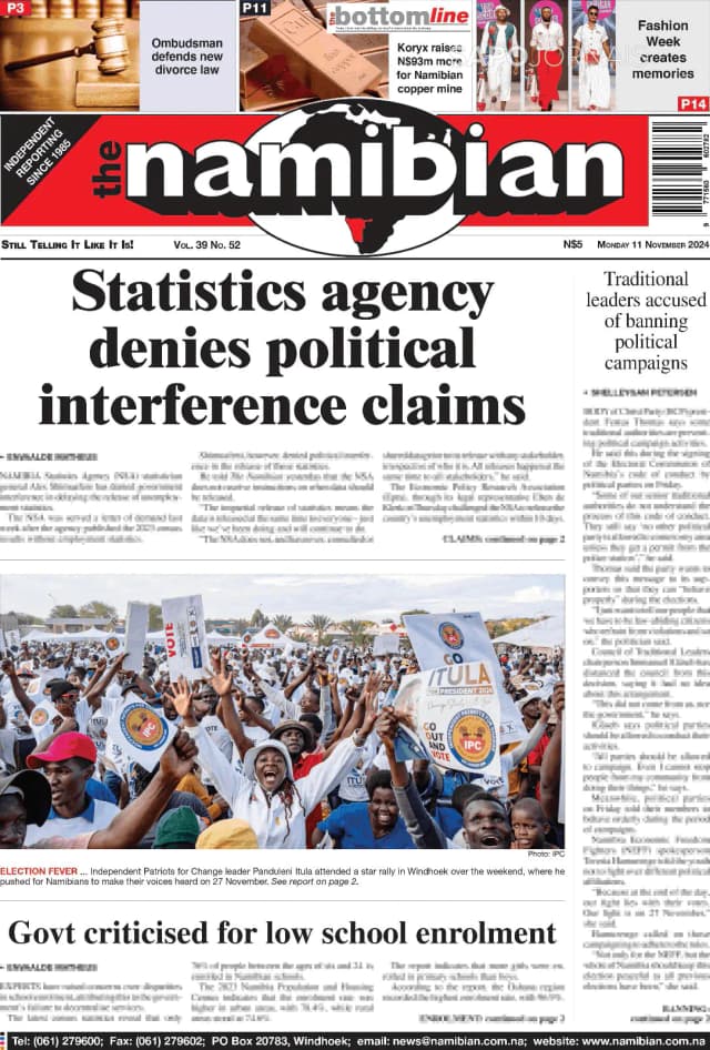 Capa jornal The Namibian 2024-11-11