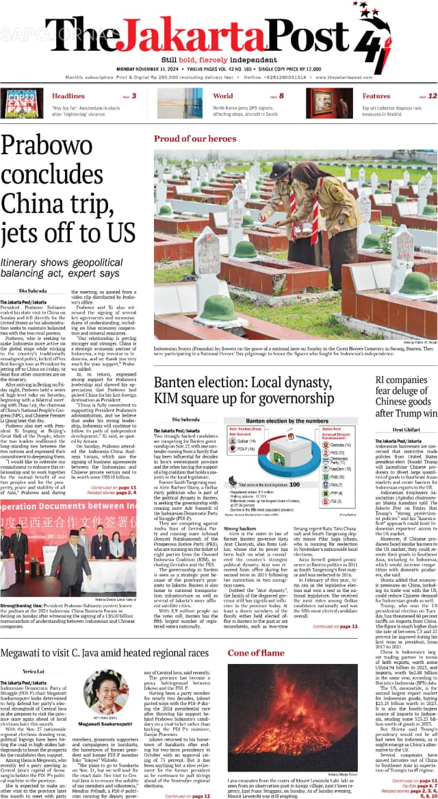 Capa jornal The Jakarta Post 2024-11-11