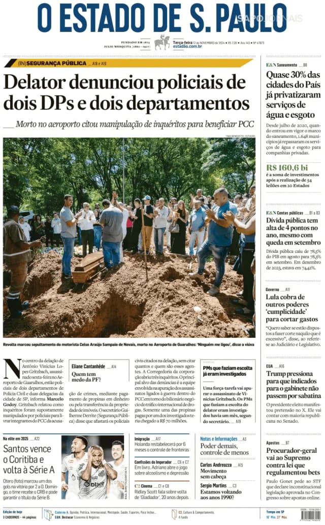 Capa jornal O Estado de S. Paulo 2024-11-12