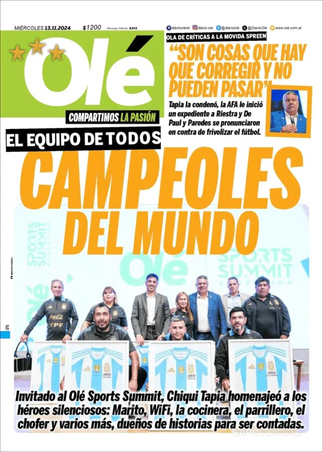 Capa jornal Olé 2024-11-13