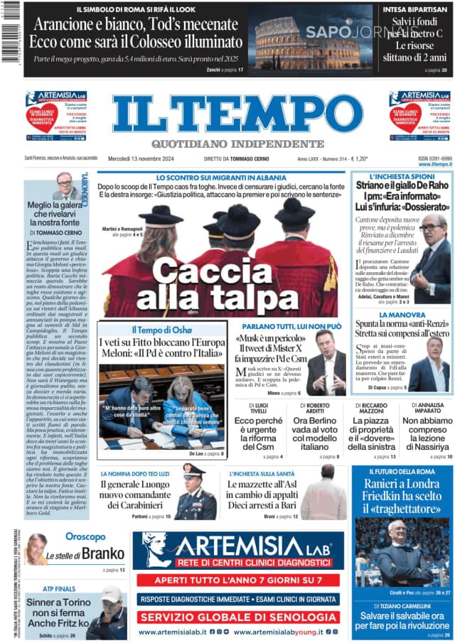 Capa jornal Il Tempo 2024-11-13