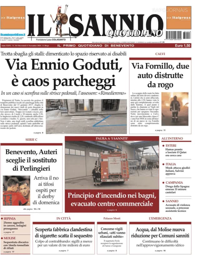 Capa jornal Il Sannio Quotidiano 2024-11-13