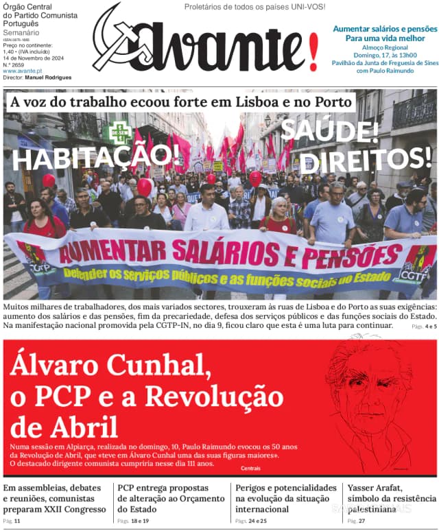 Capa jornal Avante! 2024-11-13