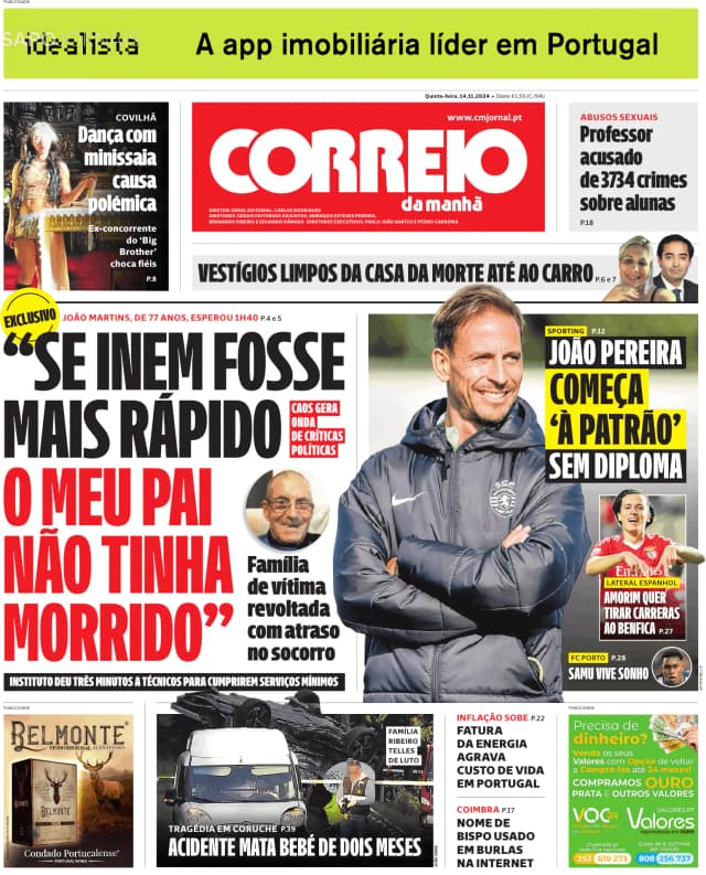 Capa jornal Correio da Manhã 2024-11-14