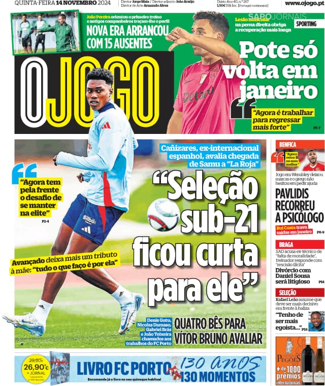 Capa jornal O Jogo 2024-11-14