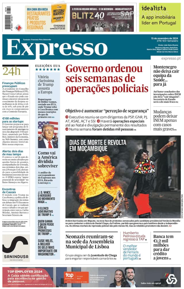 Capa jornal Expresso 2024-11-15