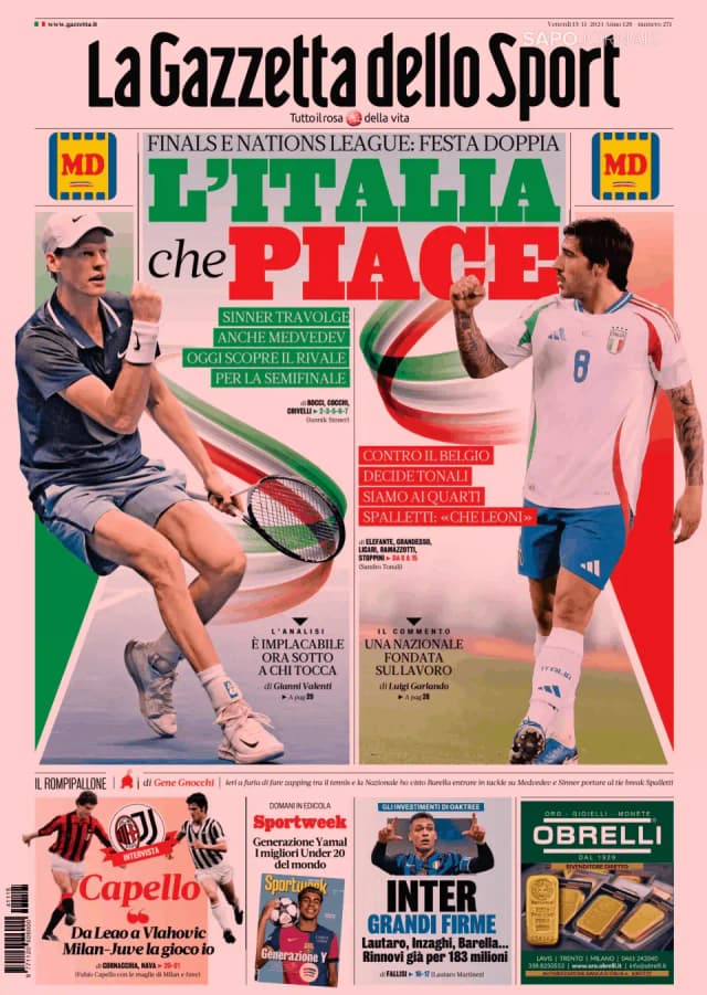 Capa jornal Gazzetta dello Sport 2024-11-15