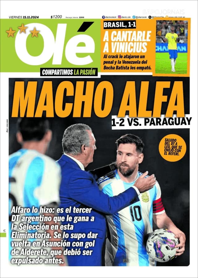 Capa jornal Olé 2024-11-15