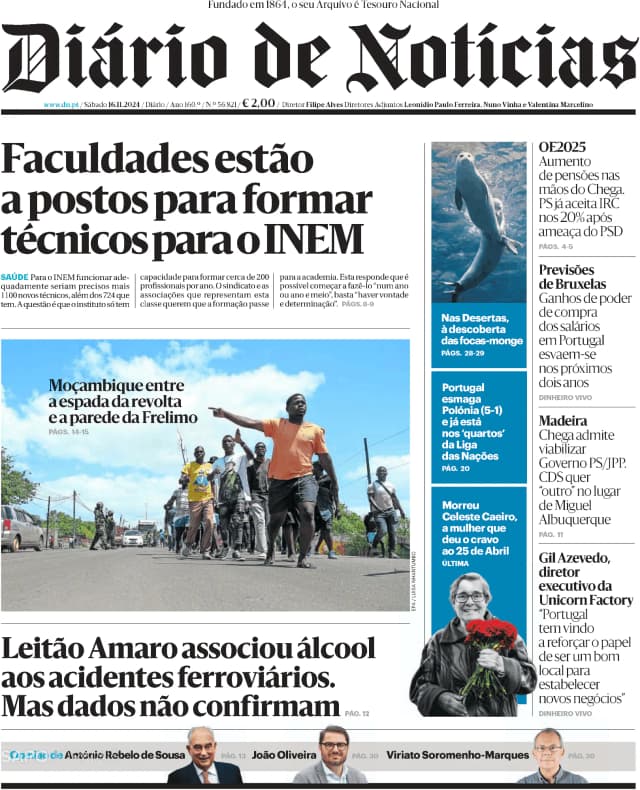 Capa jornal Diário de Notícias 2024-11-16