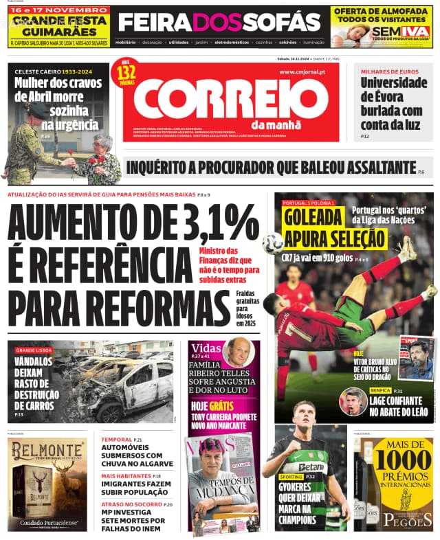 Capa jornal Correio da Manhã 2024-11-16