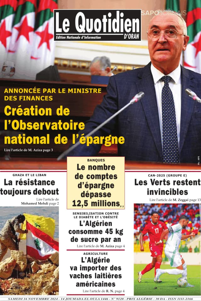 Capa jornal Le Quotidien D’Oran 2024-11-16