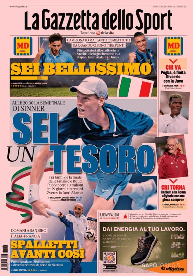 Capa jornal Gazzetta dello Sport 2024-11-16