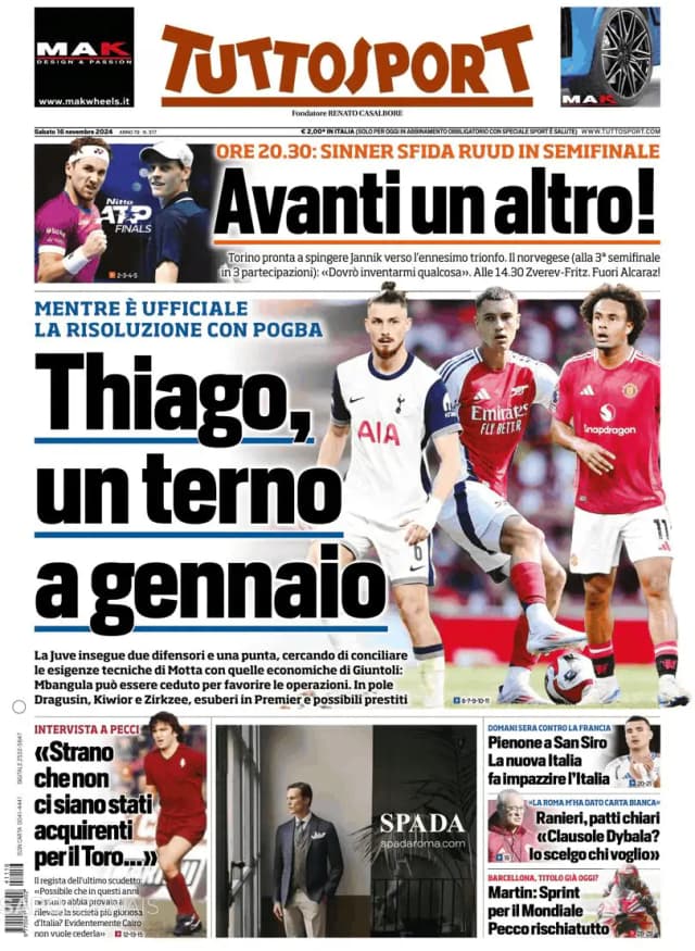 Capa jornal Tuttosport 2024-11-16