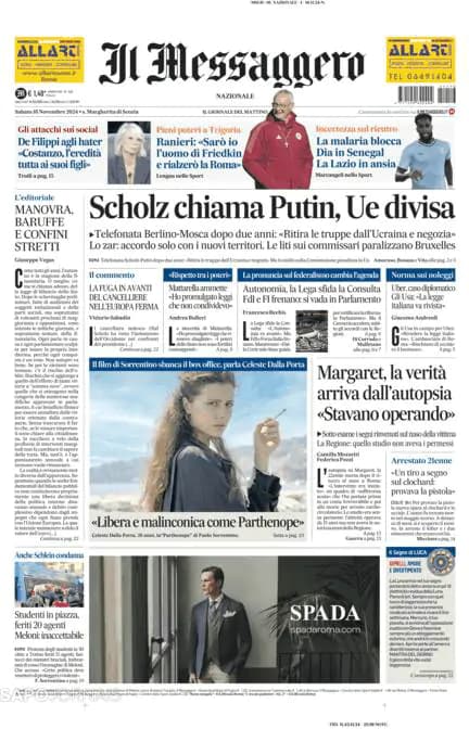 Capa jornal Il Messaggero 2024-11-16